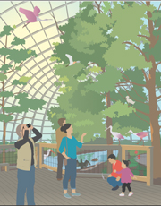 1904 Flight Cage at the Saint Louis Zoo, illustration by Janet Muhm