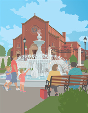 Piazza Imo, illustration by Janet Muhm