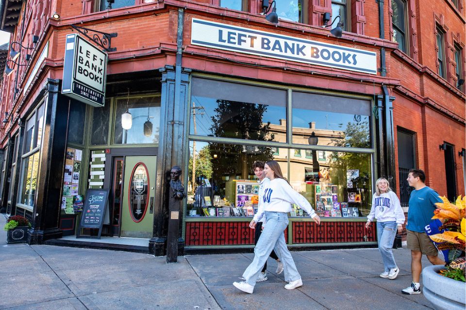 Left Bank Books in the Central West End neighborhood SLU students walk outside bookstore