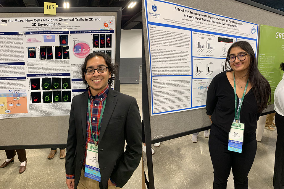 Adi Chandu, left, and&nbsp;Sachi Sharma presented their research at the National Collegiate Honors Council Conference.