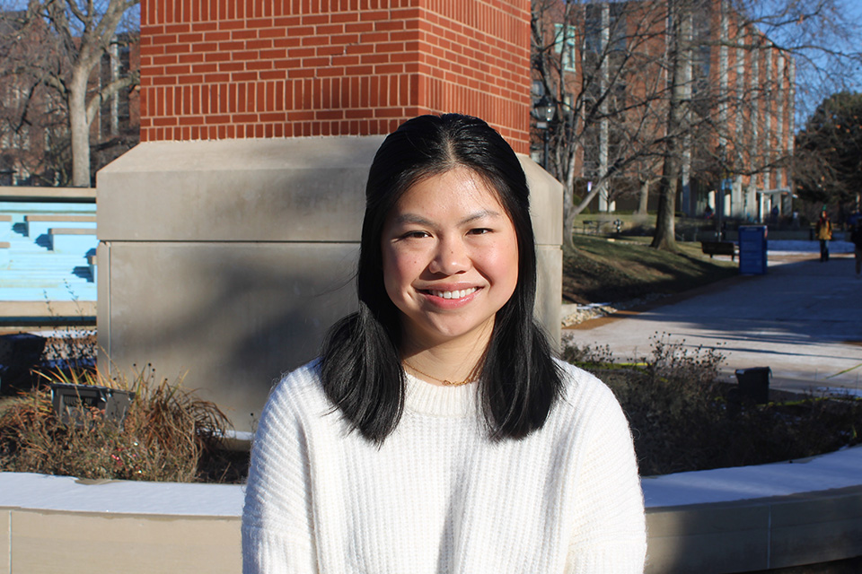 Kaitlin Klasen standing in front of the Joseph G. Lipic Clock Tower on SLU's campus. Kaitlin Klasen standing in front of the Joseph G. Lipic Clock Tower on SLU's campus.